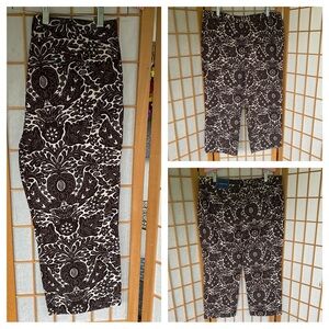 Lands End Spice Brown Floral Print Capri Pant 100% Cotton SZ 14 NWT